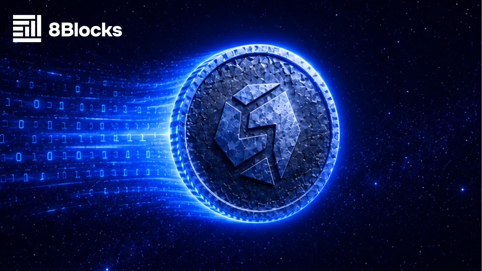 Digital GameFi token with blockchain data stream illustrating token economy design for Web3 gaming projects