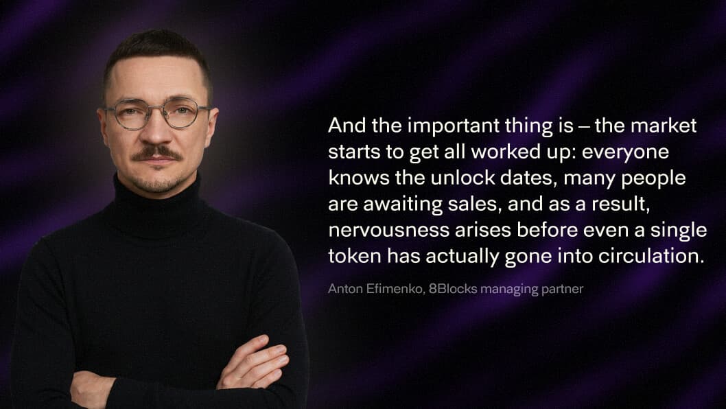 Anton Efimenko, 8Blocks managing partner, quoted on pre-launch market nervousness building around predictable token unlock dates