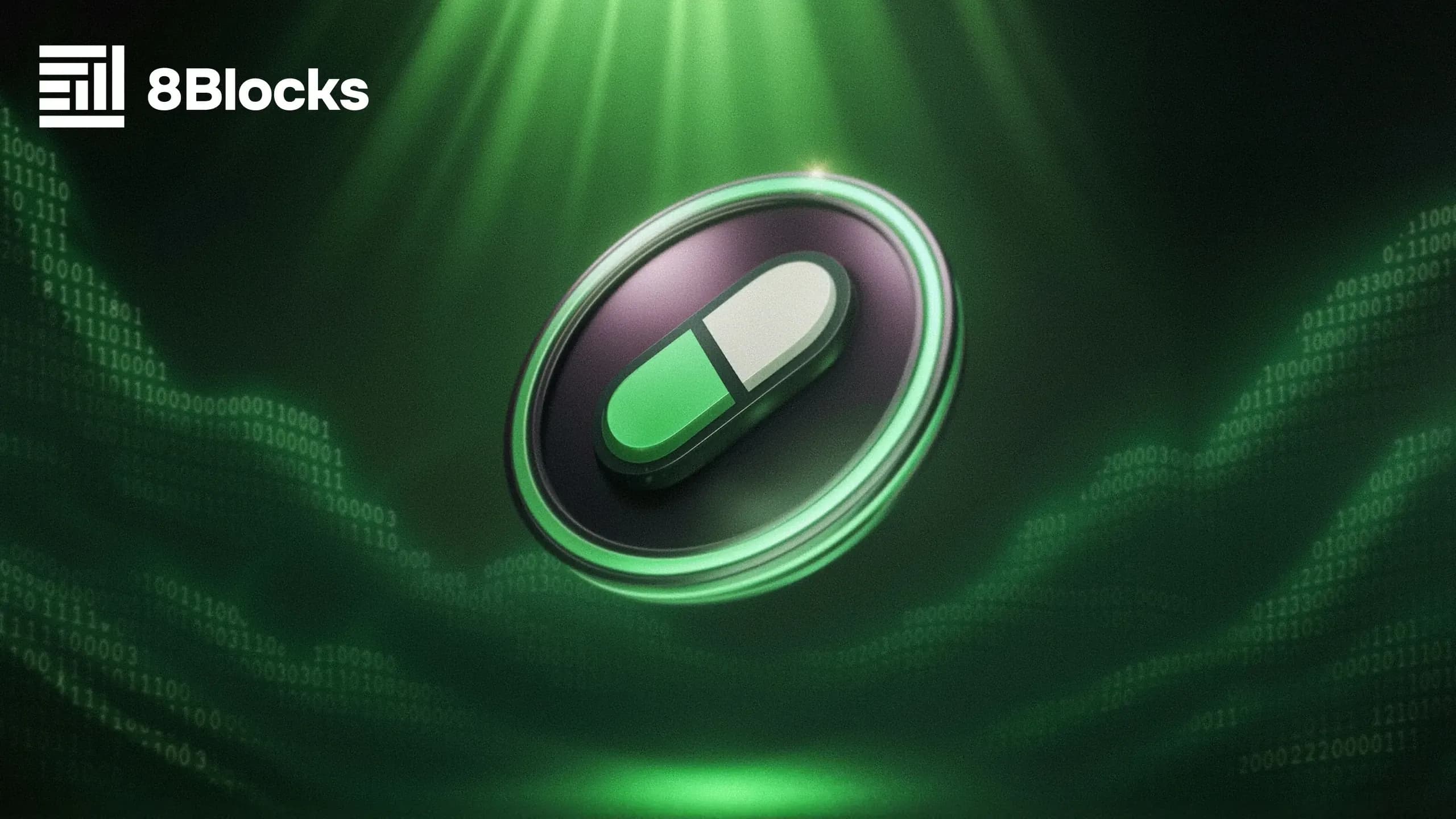 Green PUMP coin in a stream of binary data — Pump.fun token buyback