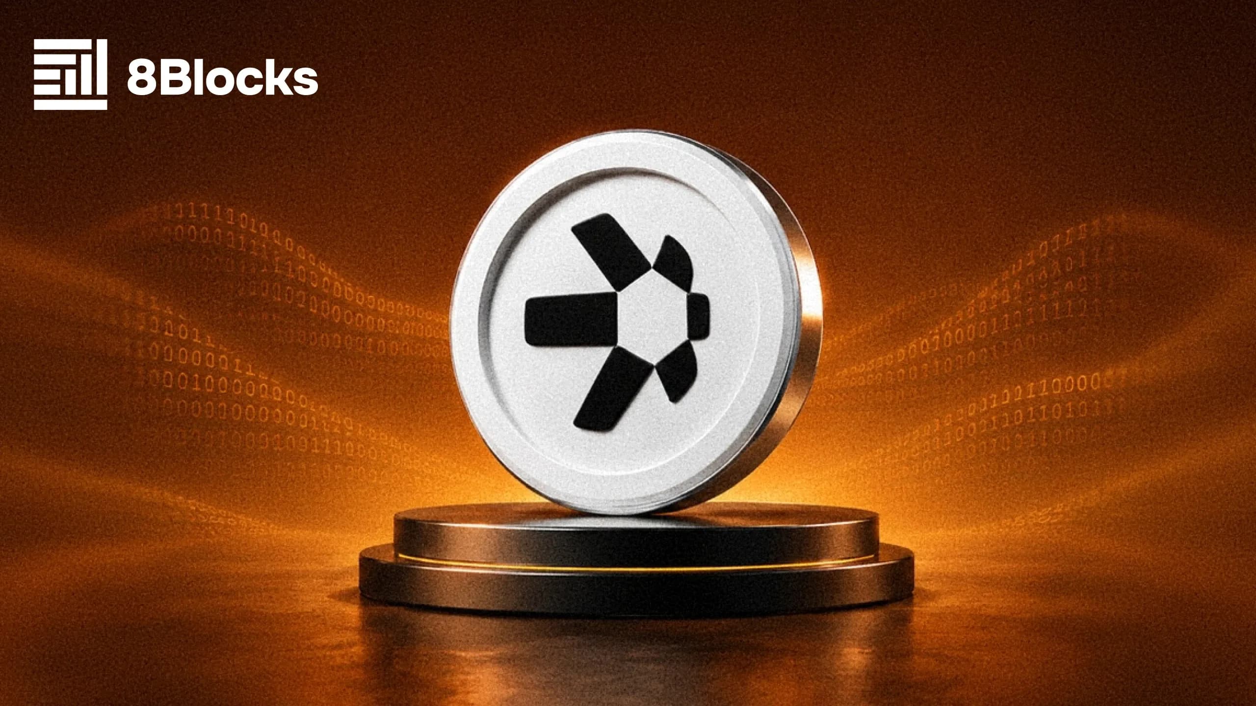 Quant Network ($QNT) tokenomics audit cover: QNT coin on a pedestal over a binary data wave