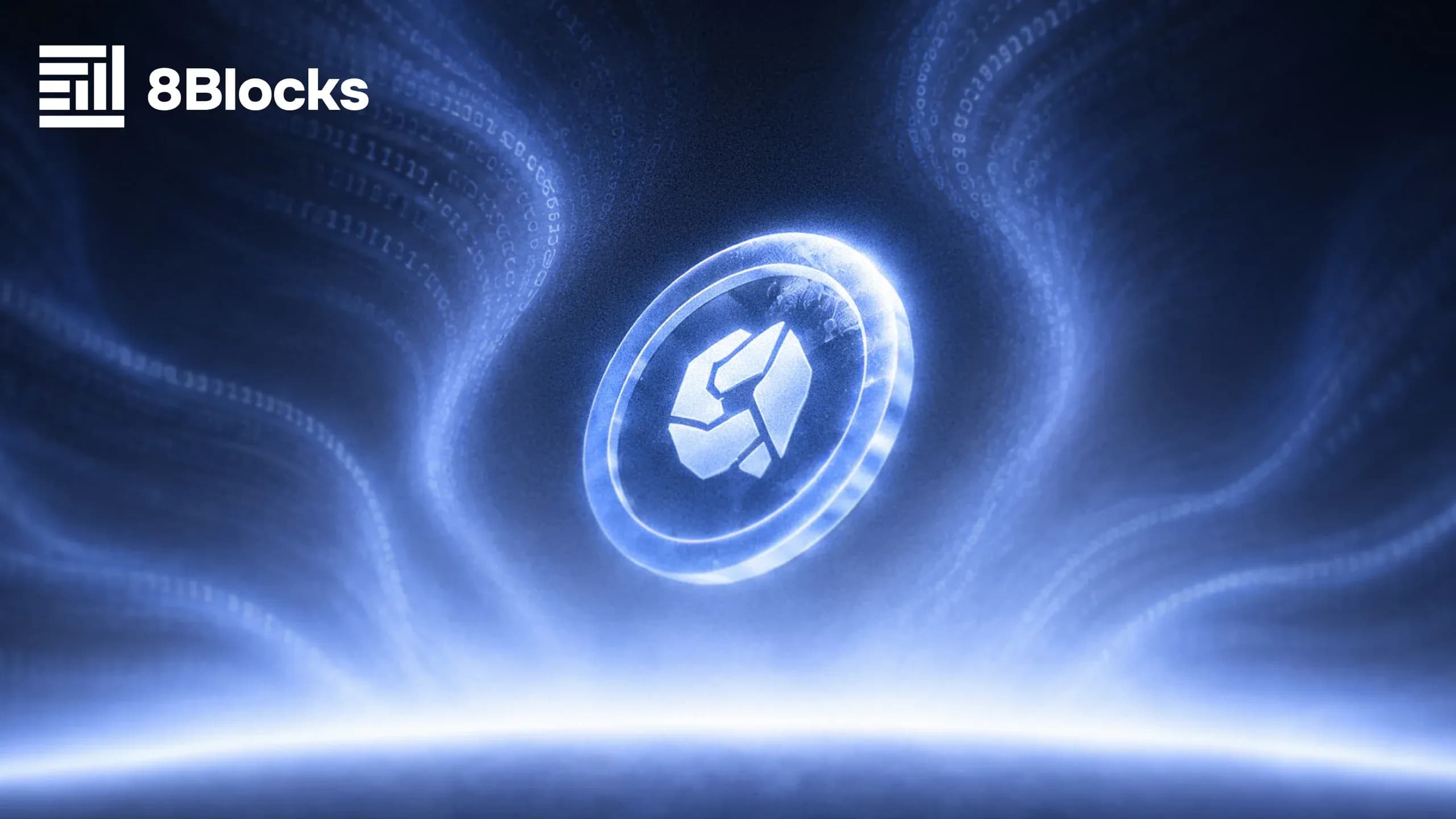 Glowing blue STON coin in a stream of binary data — STON.fi tokenomics