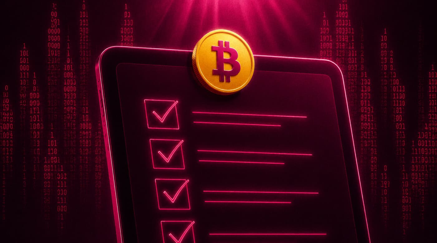 Golden token coin resting on a tablet that displays a glowing tokenomics checklist