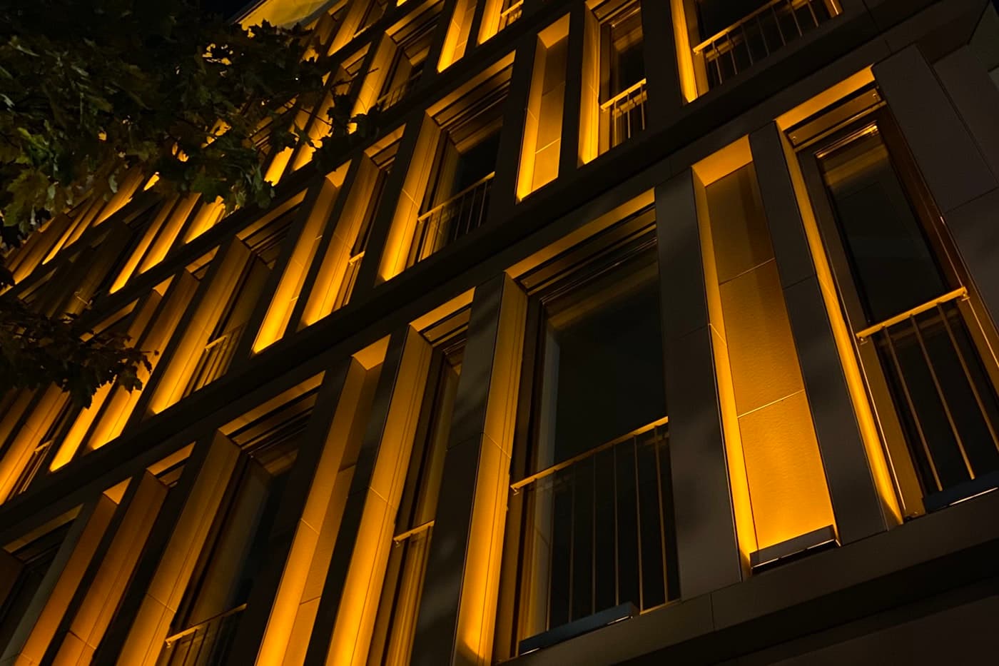 Illuminated commercial building at night